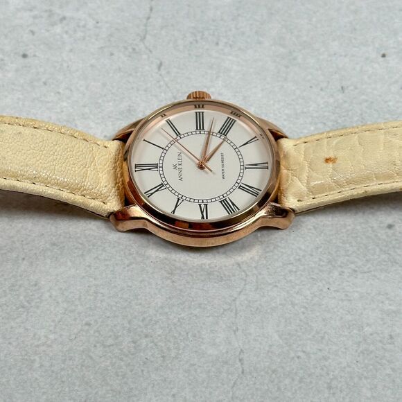Anne Klein Watch Womens 36mm Gold Tone Beige Leather Band Classic New Battery - Picture 5 of 13